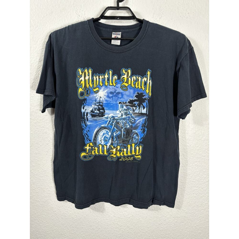 Jerzees Myrtle Beach Motorcycle T Shirt Size XL Fall Rally‎ 2008 Black Cotton